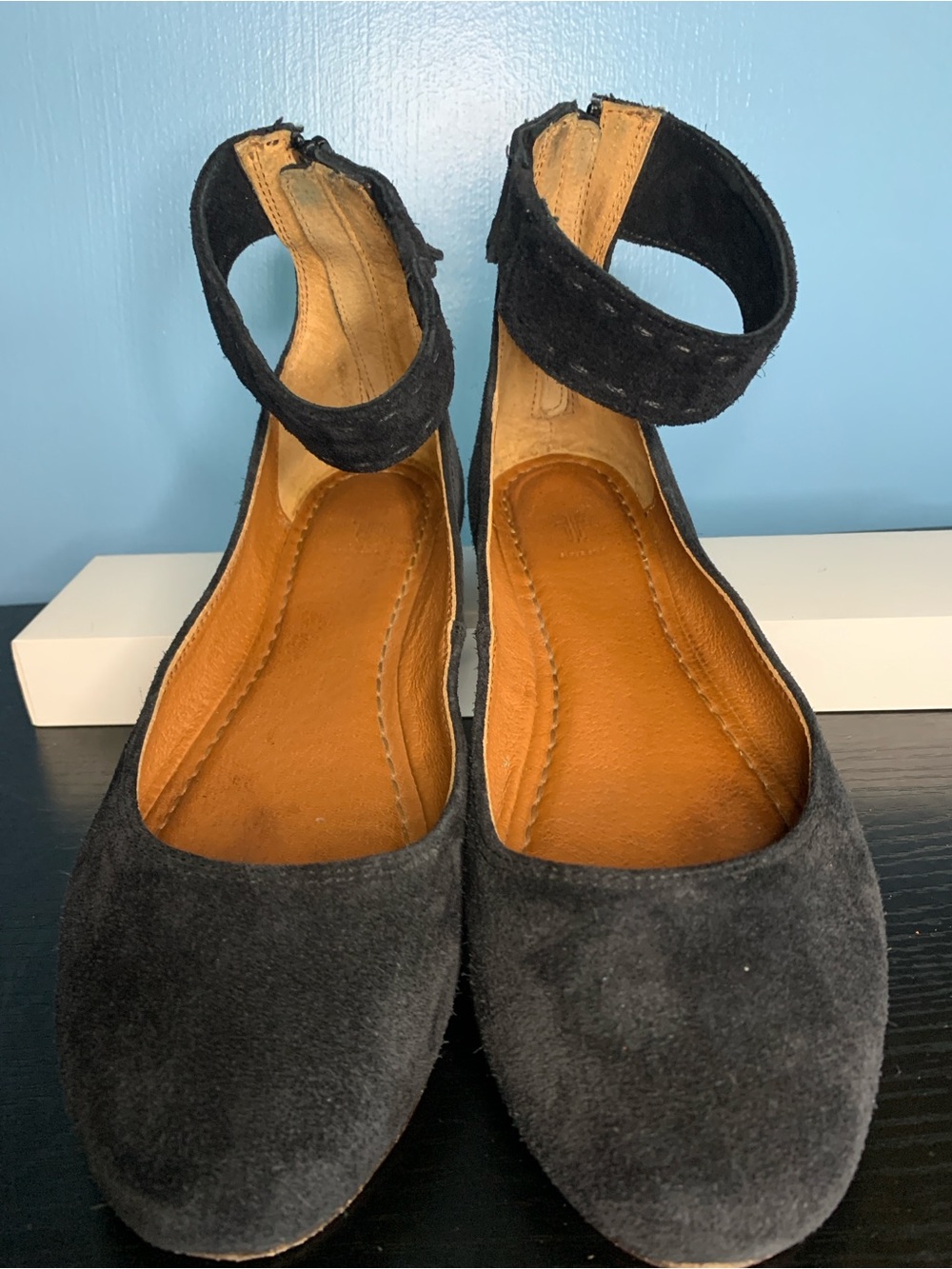 Frye Black Suede Ankle-Strap Suede Flats
